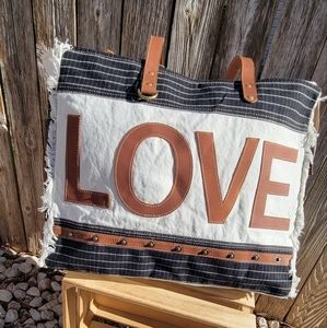 Letters of Love Canvas Weekender Travel Bag / Upcycled Canvas / Leather / Overni